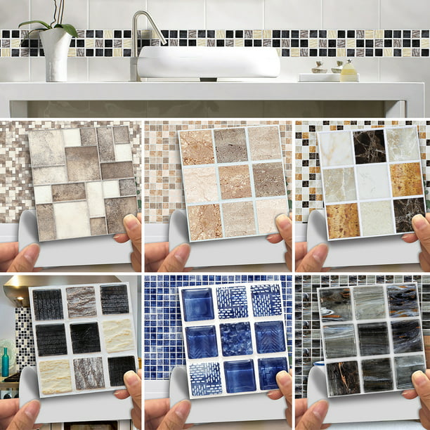 10X Kitchen Tile Stickers Mosaic Sticker Self-adhesive Wall Bathroom Home Decor 